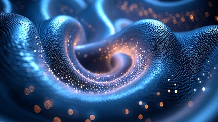 Poster - A mesmerizing abstract representation of swirling blue patterns illuminated by glowing specks in a dark background