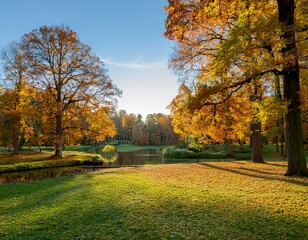 Best wide panorama of a gorgeous forest in autumn, a scenic landscape with pleasant warm Mountain River.