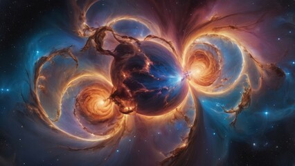 Wall Mural - A swirling nebula surrounds a glowing planet.