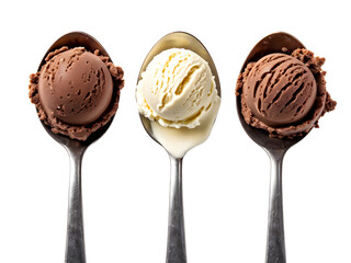 Wall Mural - Ice cream scoop isolated on transparent background, top view image. Tasty chocolate desserts concept, closeup studio shot. Summer desserts, chocolate pralines.
