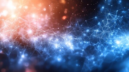 Poster - A vibrant abstract digital background with glowing particles and interconnected lines representing data and technology trends