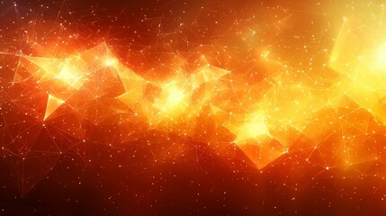 Poster - Abstract design featuring vibrant orange and yellow geometric shapes with sparkling particles in a cosmic background during a glowing atmosphere
