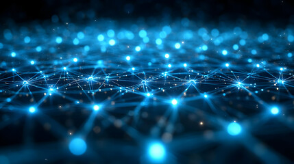 Poster - Abstract representation of a network with glowing blue nodes.