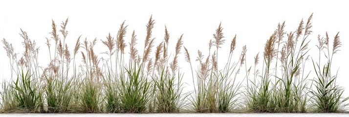 Wall Mural - A row of tall grasses with a white background. The grasses are tall and dry, giving the image a sense of desolation and emptiness