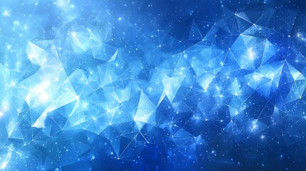 Poster - a vibrant blue abstract background filled with triangles and stars, creating a celestial effect in a
