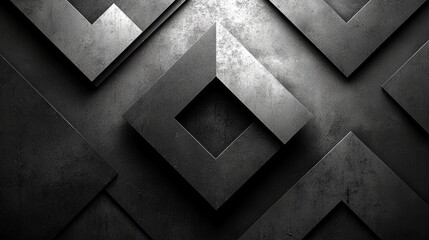 Poster - geometric art design featuring 3d gray shapes against a dark metallic background in a modern setting
