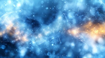 Poster - Colorful abstract background featuring blue and orange hues with soft bokeh effects and geometric elements in a digital art style