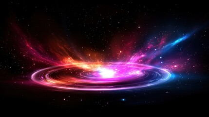 Wall Mural - Vibrant cosmic swirl showing colors of pink, blue, and purple against a dark backdrop, creating an ethereal galactic scene.