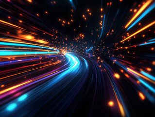 Poster - A colorful, blurry image of a road with a bright blue line. The image has a sense of motion and energy, as if it's moving quickly
