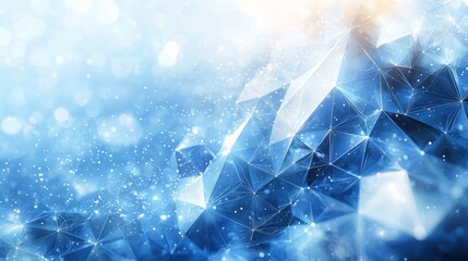 Poster - Glittering blue crystalline patterns reflect light in an abstract design, creating a shimmering background in a digital artwork