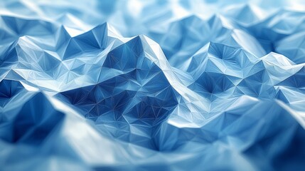 Poster - abstract blue geometric landscape created with triangular shapes, resembling mountains under soft li