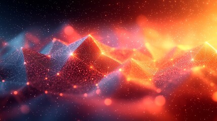 Poster - Abstract visualization of interconnected geometric shapes and glowing points in a vibrant blend of red and blue colors