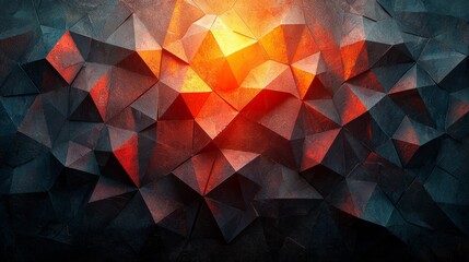 Poster - Abstract geometric background with textured triangular shapes illuminated by warm orange and red light