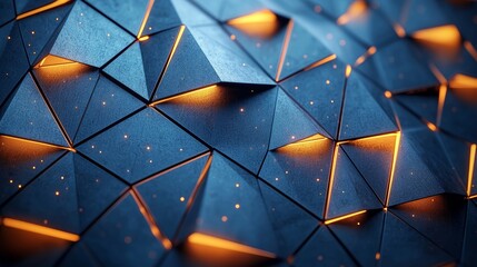 Poster - Geometric design featuring illuminated triangular patterns in a dark setting with modern, innovative aesthetics