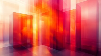 Poster - Abstract geometric shapes in vibrant red and orange hues create an energetic, modern artistic composition