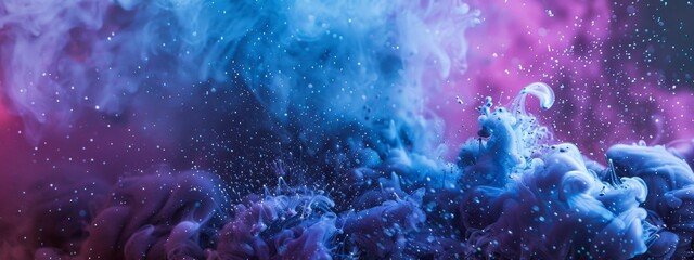 Vivid blue and purple ink in water creating abstract shapes