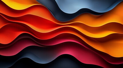 Poster - Colorful wavy abstract patterns showcasing vibrant hues of red, orange, and yellow against a dark background, creating a dynamic visual flow