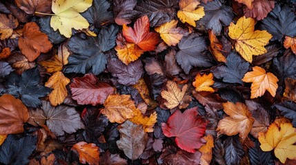 Wall Mural - A close-up image of fallen autumn leaves. Perfect for a blog post about fall or a seasonal design project.