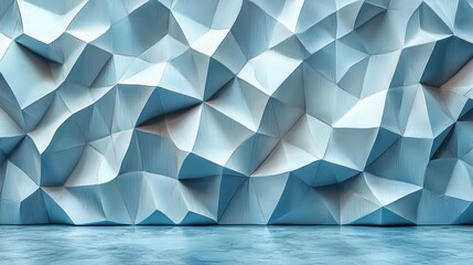Poster - Artistic blue textured wall with abstract geometric shapes in a modern interior space