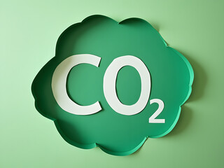 image of Reduce CO2 emissions to limit climate change and global warming. Low greenhouse gas levels, decarbonize, net zero carbon dioxide footprint. Abstract minimalist design, cutout paper, green bac