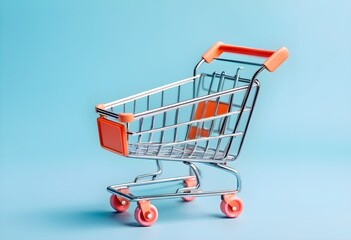 Empty shopping cart on a blue background.