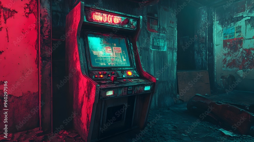 Haunted Fractal Arcade Machine Flickering Neon Decaying Dystopian ...