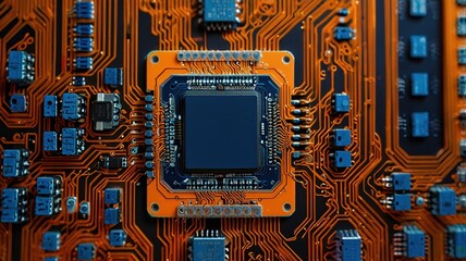 Orange, blue technology background/Orange and blue technology background circuit board and code