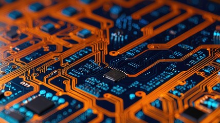 Orange, blue technology background/Orange and blue technology background circuit board and code