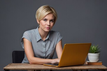 Modern woman working on laptop. Important work, social networks, dating site