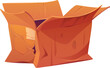© Vector Tradition - Broken, damaged and crumpled cargo cardboard box package, crushed and ripped delivery parcel, indicating rough handling, mishandling, shipping issues, packaging damage, goods transportation problems