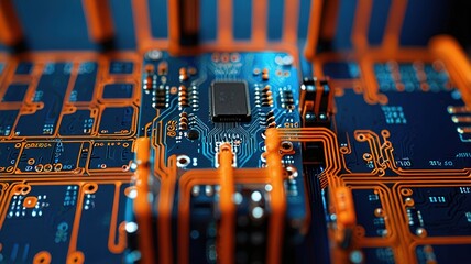 Orange, blue technology background/Orange and blue technology background circuit board and code