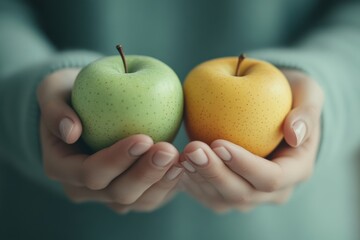 Sticker - Hands Holding Green and Yellow Apples