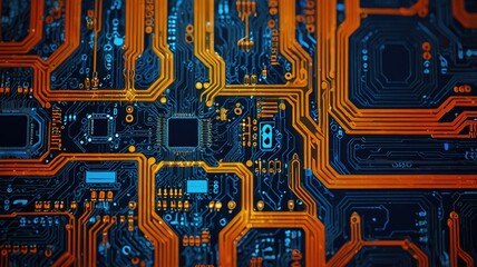 Orange, blue technology background/Orange and blue technology background circuit board and code