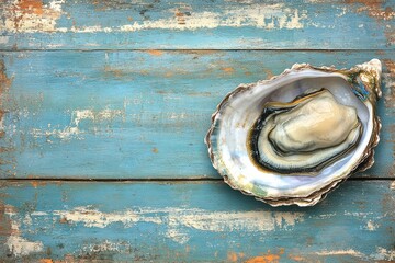 Close-Up of Oyster on Weathered Wooden Surface