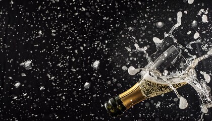 Champagne Splash: Festive Winter Celebration on a Dark Background