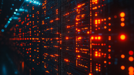  - A computer server room with a lot of lights on