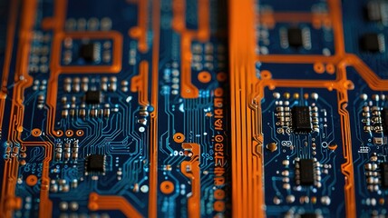 Orange, blue technology background/Orange and blue technology background circuit board and code
