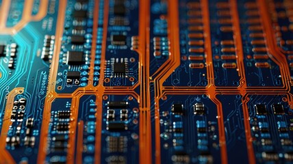 Orange, blue technology background/Orange and blue technology background circuit board and code