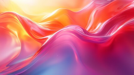Poster - Colorful abstract waves of flowing light create a vibrant atmosphere in a surreal landscape during a bright sunset