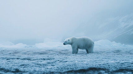 polar bear walking on frozen arctic landscape