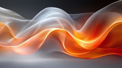 Poster - abstract flowing waves in vibrant orange and white colors creating a smooth, dynamic visual effect a