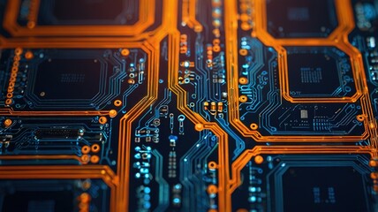 Orange, blue technology background/Orange and blue technology background circuit board and code