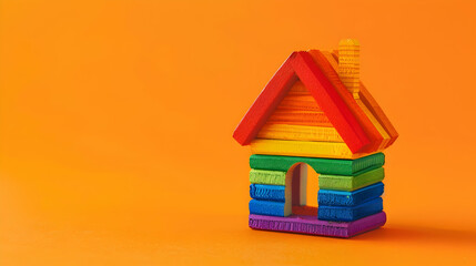 Poster - rainbow house lgbt on an orange background
