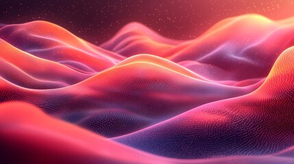 Poster - Surreal landscape with waves of vibrant colors and textures illuminated by soft light in a digital art representation