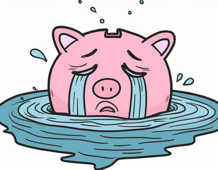 Financial Crisis and Economic Disaster Illustrated with Drowning Piggy Bank