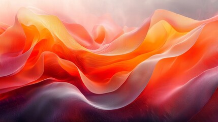 Poster - Abstract fabric waves in vibrant orange and red colors creating a lively visual effect in a soft, flowing composition