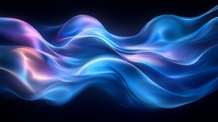 Poster - Flowing abstract waves of blue and purple light created in a digital artwork display