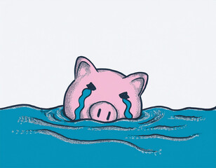 Wall Mural - Financial Crisis and Economic Disaster Illustrated with Drowning Piggy Bank