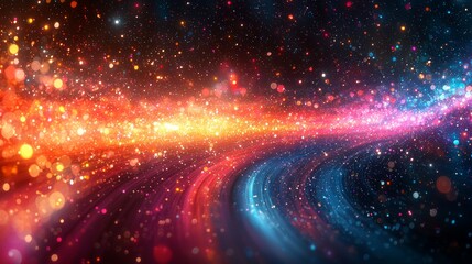 Poster - Colorful abstract light trails create a vibrant display of swirling patterns in a dark background with sparkling effects