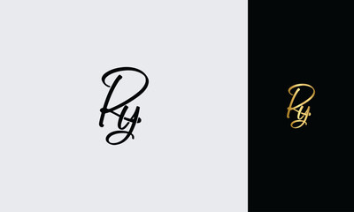 Aufkleber - Initial letter RY luxury golden color,overlapping Shape Signature Monogram elegant monogram logo